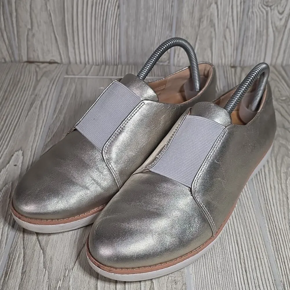 FitFlop Laceless Derby Silver Metallic Slip-On Shoes Womens Size 8.5